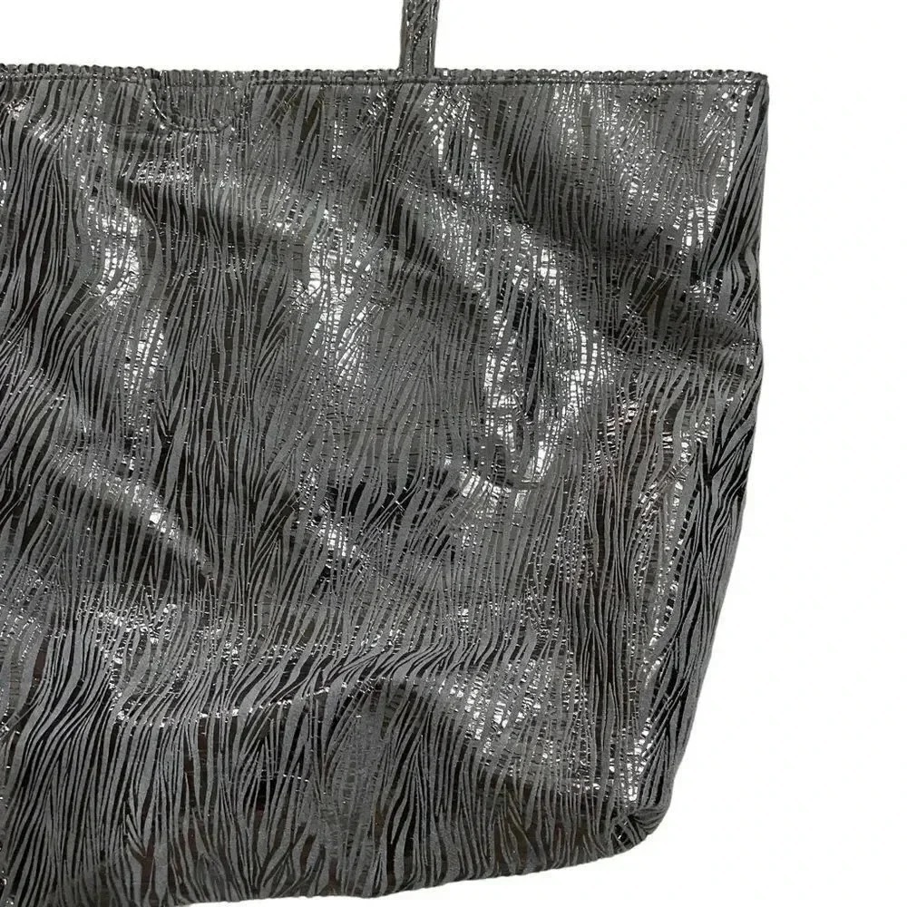 Carlos Falchi Fatto A Mano Tote Bag Metallic Silver Zebra Pouch Incuded